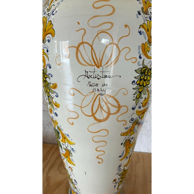 Mid 20th Century Hand-Painted Italian Majolica Ceramic Amphora Floor Vase With Caffagiolo Pattern For Sale - Image 9 of 10