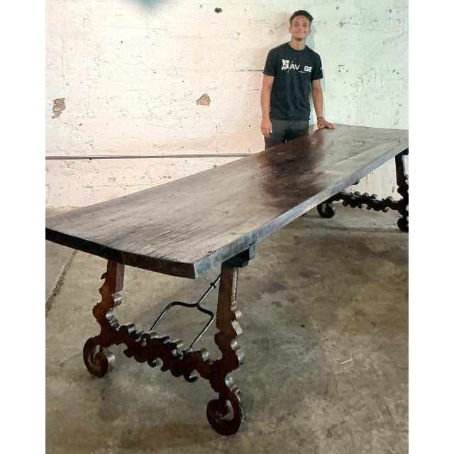 Vintage Boho 18th Century Monumental Lyre Dining Table For Sale In West Palm - Image 6 of 11