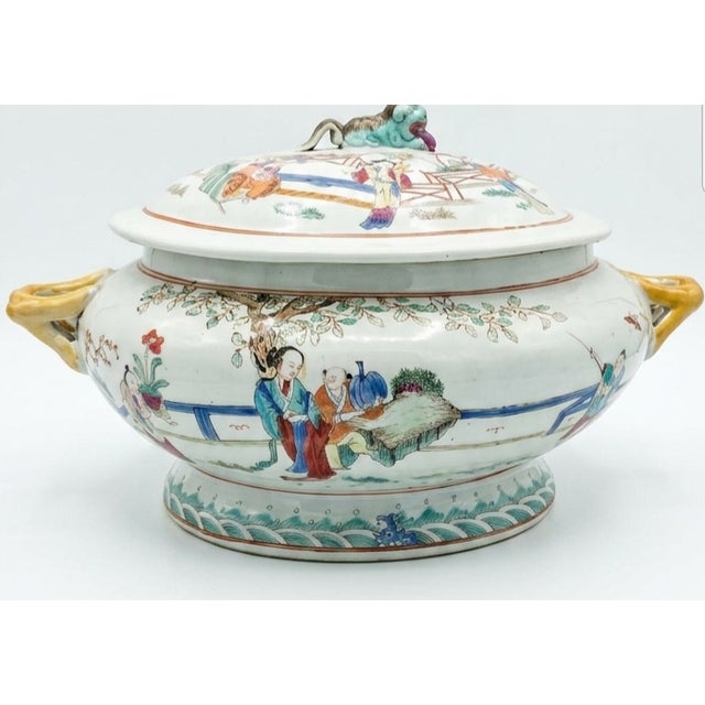 Late 18th Century Late 18th Century Qing Dynasty (Qianlong Reign) Tureen W/Lid and Stand Palace Scene For Sale - Image 5 of 7
