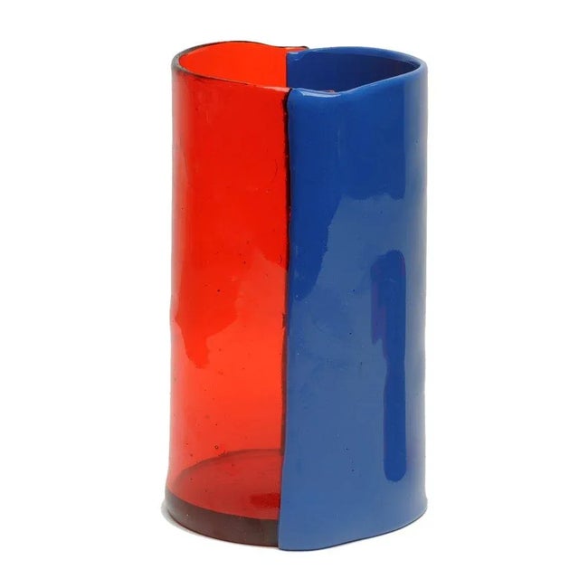 Contemporary Two Lines Vases in Clear Red and Matt Dark Lavender by Enzo Mari for Cosit Factory For Sale - Image 3 of 3