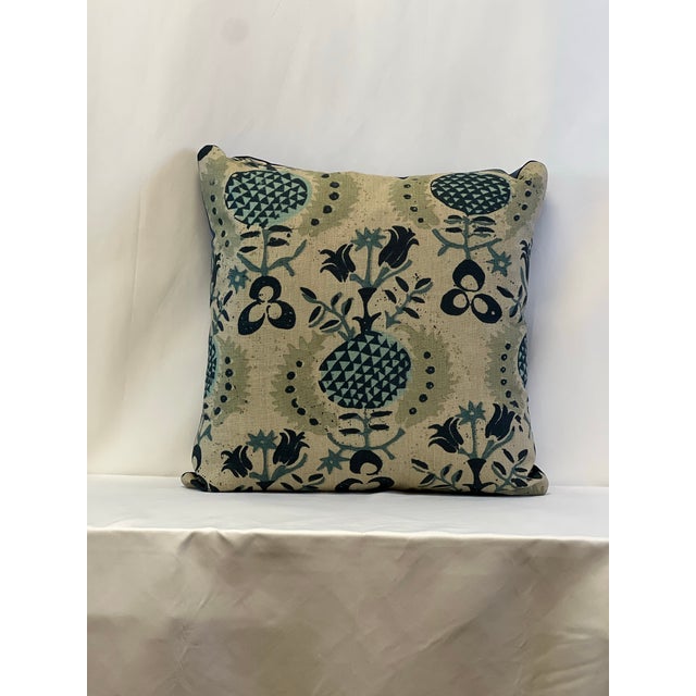 Botanical Pomegranate Linen Feather/Down Pillows- A Pair For Sale - Image 4 of 5