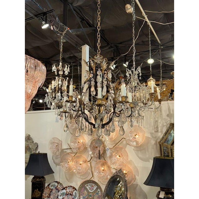 Metal Vintage French Maison and Bagues Bronze and Rock Crystal Chandelier For Sale - Image 7 of 7