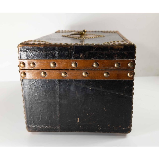 Early 20th Century 20th Century French Studded Leather Document Box With Paper Lined Interior For Sale - Image 5 of 14