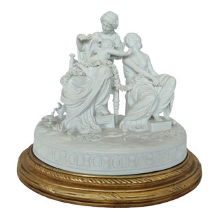 Meissen European Bisque Porcelain Figural Group With Crossed Swords Mark For Sale