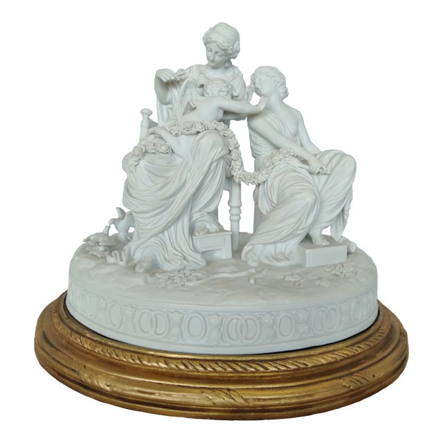 Meissen European Bisque Porcelain Figural Group With Crossed Swords Mark For Sale