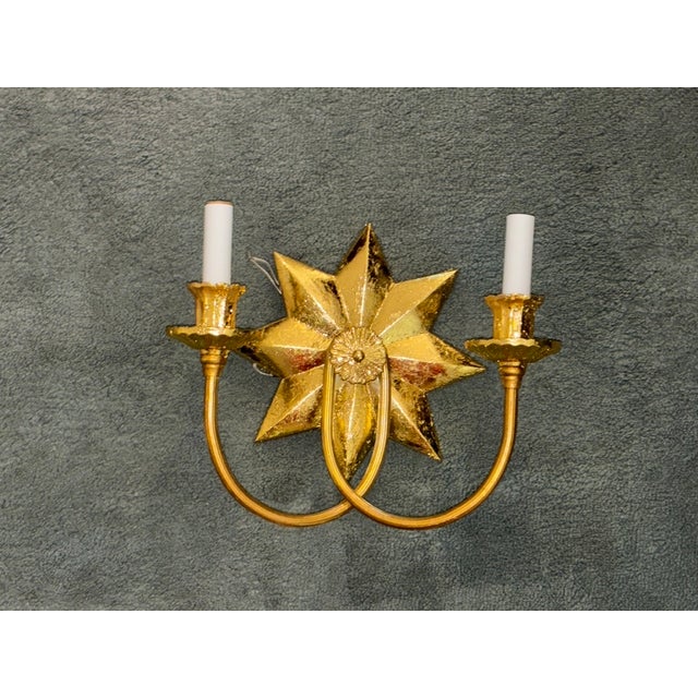 Hollywood Regency Visual Comfort Gilded Starburst Two-Light Wall Sconces - a Pair For Sale - Image 3 of 5
