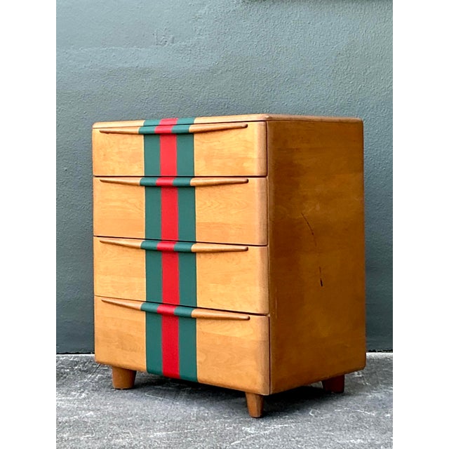 Mid 20th Century Vintage Boho Heywood Wakefield Racing Stripe Chest of Drawers For Sale - Image 5 of 7