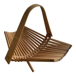 1960s Mid Century Folding Wooden Basket For Sale