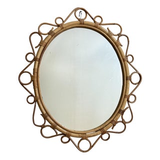 French Oval Rattan Sunburst Mirror, 1960s For Sale