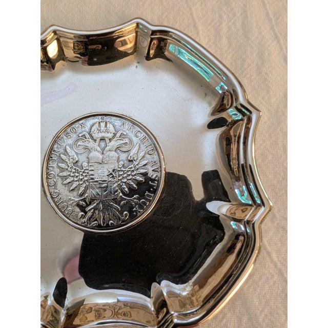 Chippendale Early 20th Century Sterling Silver Small Dish Tray With Maria Theresa Thaler For Sale - Image 3 of 14