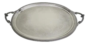 19th Century Oval Silver Plated Tray Faces Greek Key