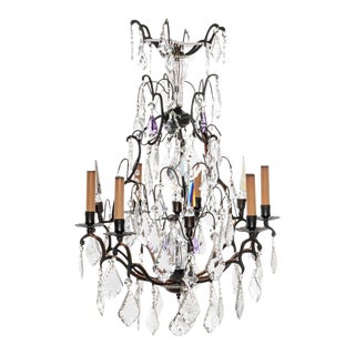 Antique 6 Lights French Bronze and Crystal Chandelier For Sale