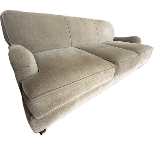 Custom Classic Roll Arm 3 Seat Sofa Upholstered in Velvet by Restoration Hardware, Attributed to George Smith For Sale - Image 15 of 18