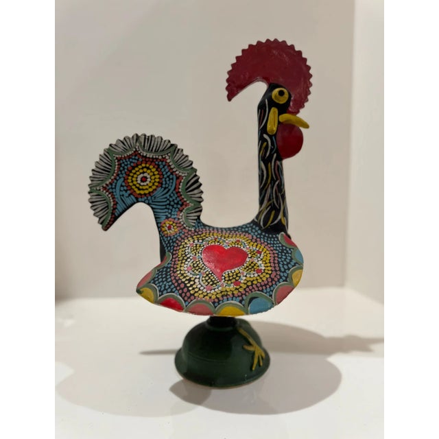 Vintage Portuguese Hand-Painted Ceramic Rooster of Barcelos Folk Art Sculpture – 14.5” Tall For Sale - Image 9 of 11