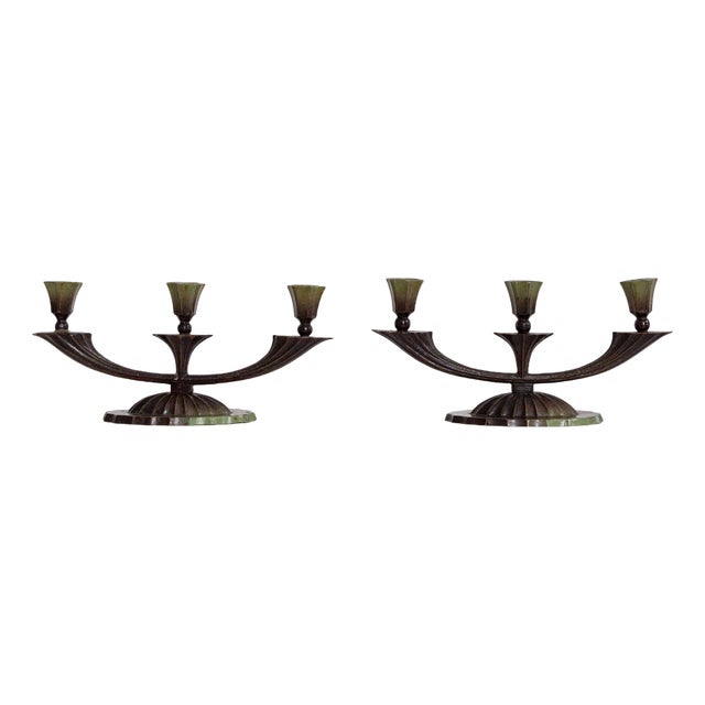 Swedish Art Deco Bronze Candleholders, 1930s, Set of 2 For Sale