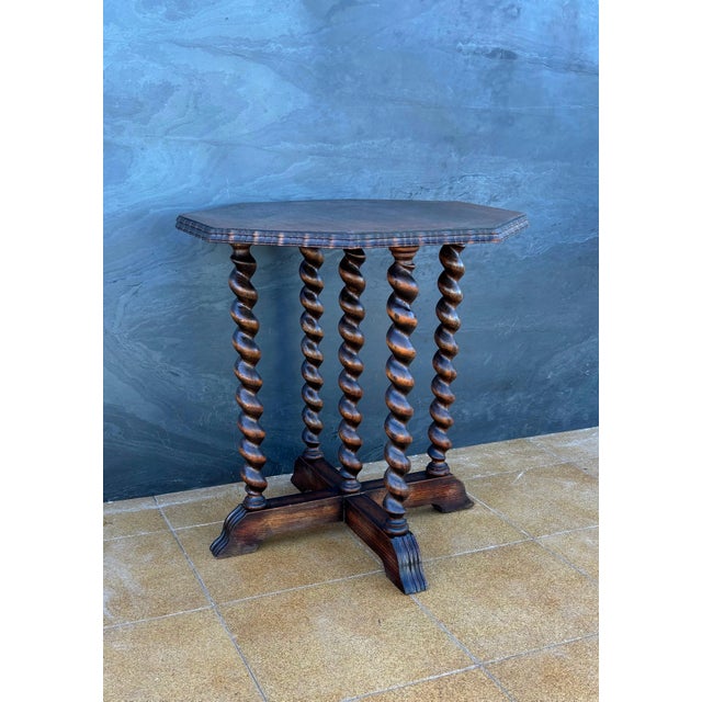 Brown Barley Twist Octagonal Side Table, 20th Century For Sale - Image 8 of 13