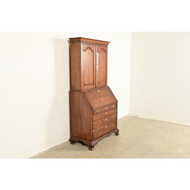 Henkel Harris Georgian Solid Mahogany Drop Front Secretary Desk With Bookcase Hutch, 1969 For Sale - Image 18 of 18