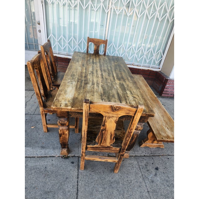 Copper 1980s Solid Pine Wood Dining Set For Sale - Image 8 of 12