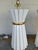 Stylish Currey & Co Cinched White Lacquer Lamps - Pair. Bulky hourglass shaped cinched body, gold band in the middle....