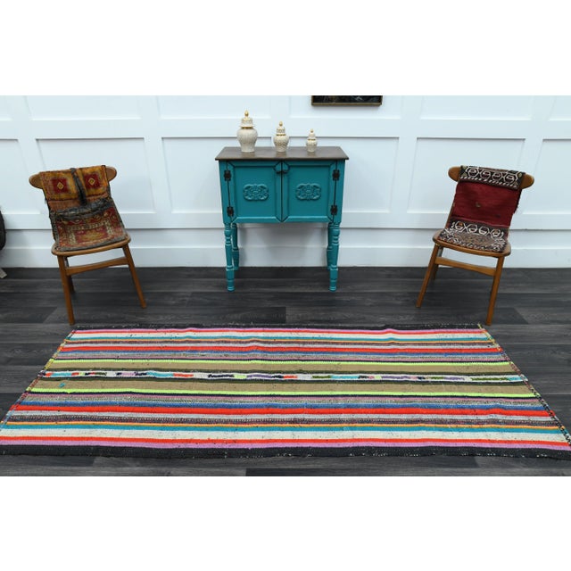 1970s Vintage Turkish Oushak Handmade Wool Cotton Multi Color Runner Rug For Sale - Image 5 of 11
