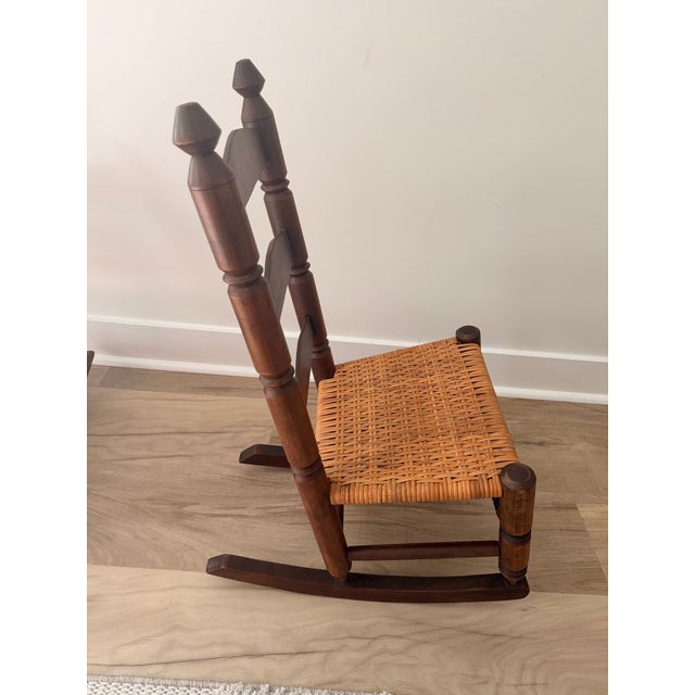 Late 20th Century Vintage Child’s Ladder Back Rocking Chair With Woven Seat | Solid Hardwood For Sale - Image 5 of 6