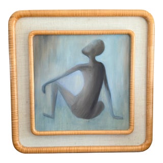 Vintage French Modernist Figural Oil Painting Signed Rousseau For Sale