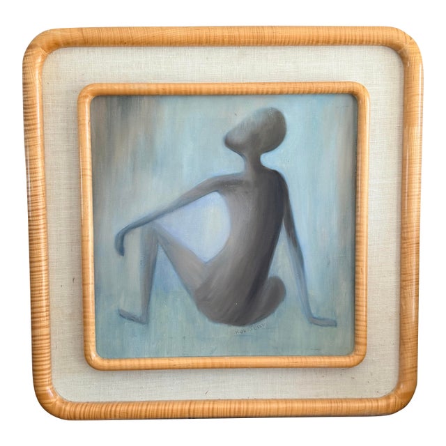 Vintage French Modernist Figural Oil Painting Signed Rousseau For Sale
