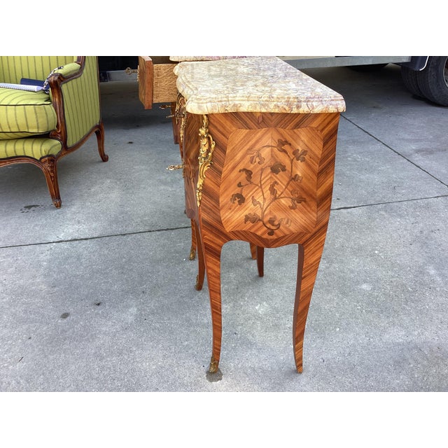 Auburn Exceptional Pair French Inlay Night Tables W/Marble For Sale - Image 8 of 10