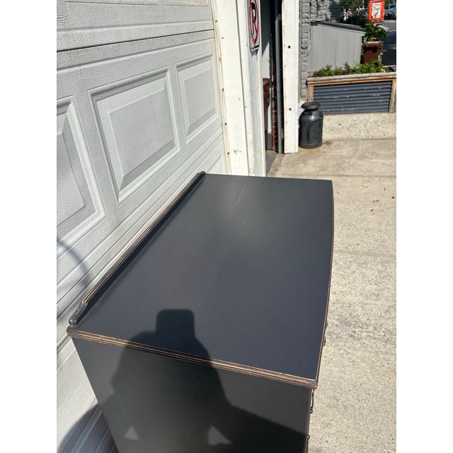 Metal Vintage Queen Anne Style Black Chest of Drawers, Refinished Tall Dresser With Brass Hardware For Sale - Image 7 of 10