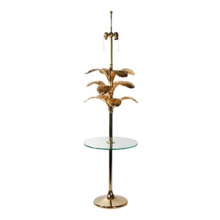 Italian Stylized Brass Palm Leaf Floor Lamp & Table For Sale