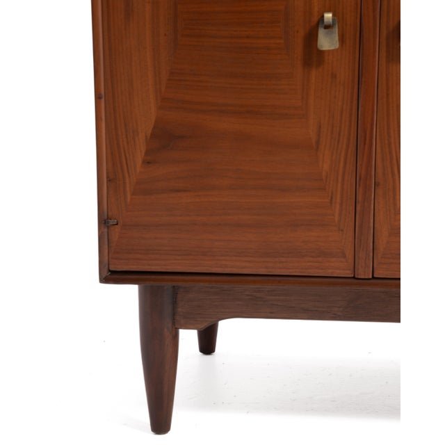 Ramseur Furniture Mid Century Walnut Brass Diamond Front Record Cabinet Credenza Unmarked For Sale - Image 11 of 13