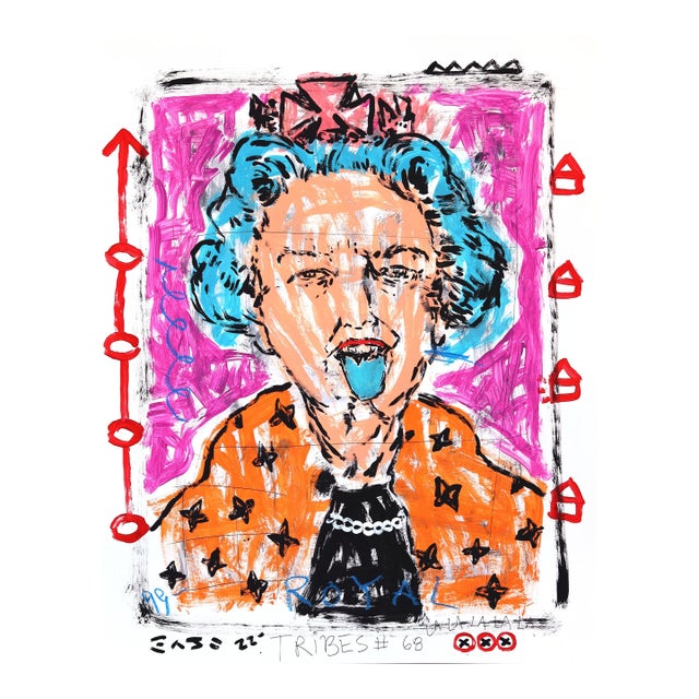Crown With Sass - Original Pop Street Art Acrylic Painting on Newspaper by Gary John For Sale