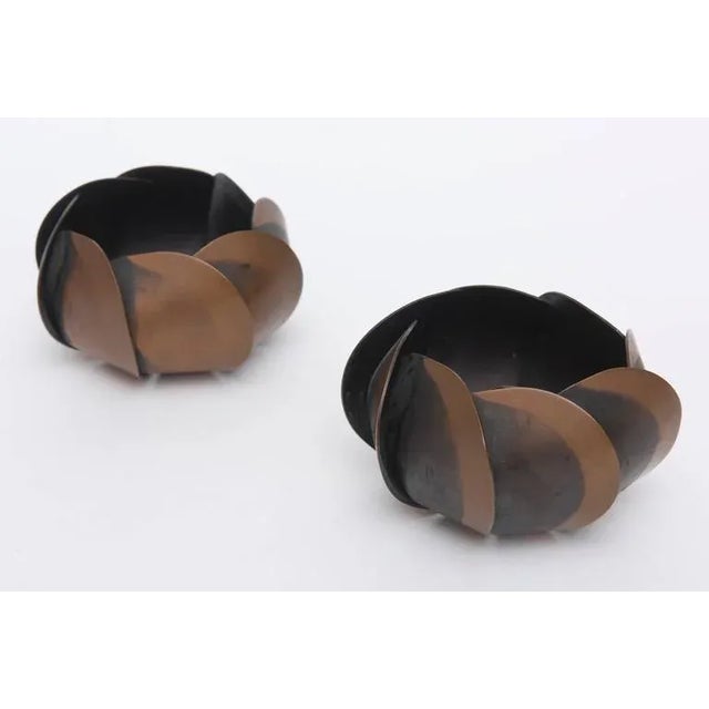 Copper Vintage Rebajes Sculptural Blackened Copper /Copper Modernist Candlesticks MCM For Sale - Image 8 of 9