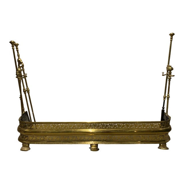 Vintage Art Nouveau Brass Fireplace Set For Sale