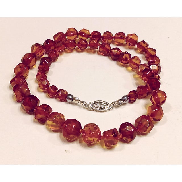 Gold 16" Graduated Faceted Baltic Amber Necklace With Sterling Silver Clasp For Sale - Image 8 of 12