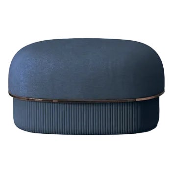 Modern Gentle Small Pouf in Blue Fabric and Bronze Metal by Javier Gomez For Sale