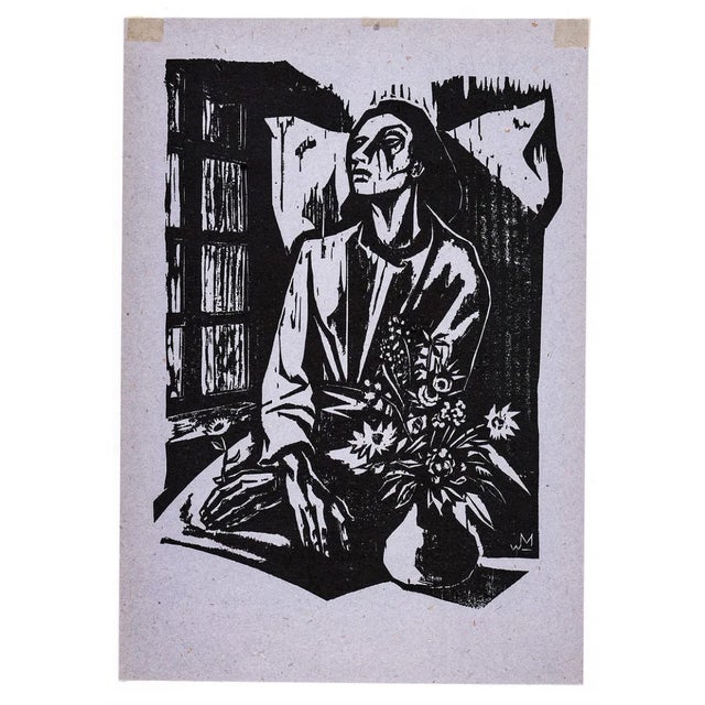 Woodcut by German artist Walter Mellman (1910-2001) "Suffering" woodcut on paper. Unsigned, with original gallery label....