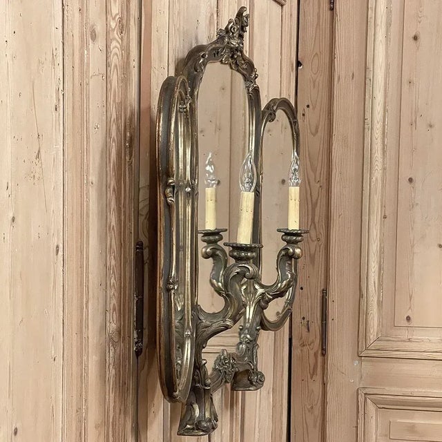 Antique Italian Rococo Tri-Panel Mirror With Lighting For Sale In Dallas - Image 6 of 12