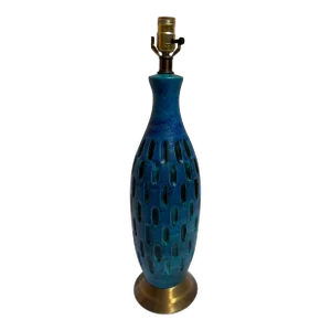 Vintage 1960’s Periwinkle and Turquoise Mottled Ceramic Table Lamp