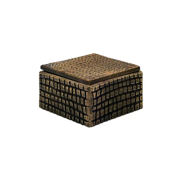 Contemporary Matthew Izzo Home Lizzo Reptile Textured Brass Aluminum Decorative Box With Lid For Sale - Image 3 of 5