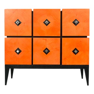 Two-Drawer Diamond Chest of Drawers in Orange-Stained Pear Wood from Aymeric Lefort For Sale