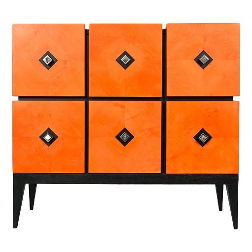 Two-Drawer Diamond Chest of Drawers in Orange-Stained Pear Wood from Aymeric Lefort For Sale