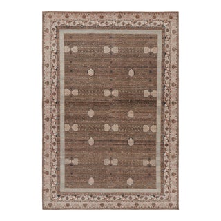 Rug & Kilim’s Block Print Runner Rug in Beige-Brown, with Geometric Patterns - 3x16 For Sale