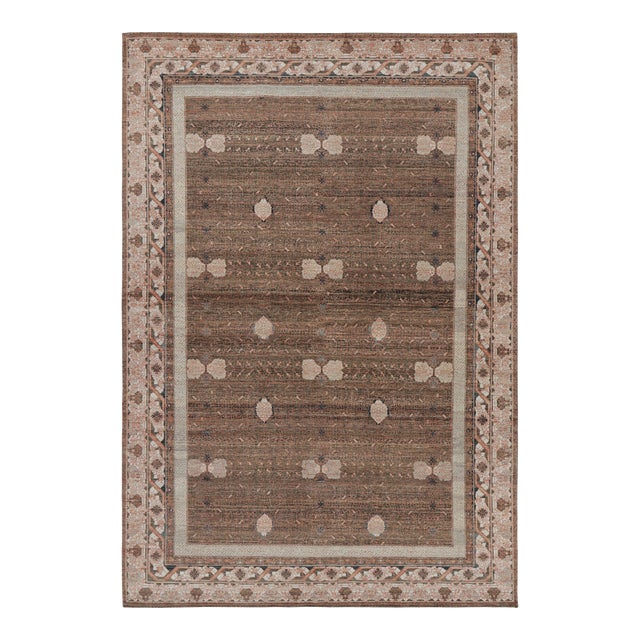 Rug & Kilim’s Block Print Runner Rug in Beige-Brown, with Geometric Patterns - 3x16 For Sale