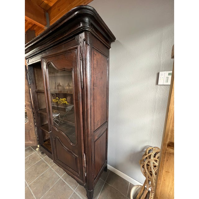 Early 19th Century French Provincial Solid Oak Glass Door Armoire For Sale - Image 4 of 11