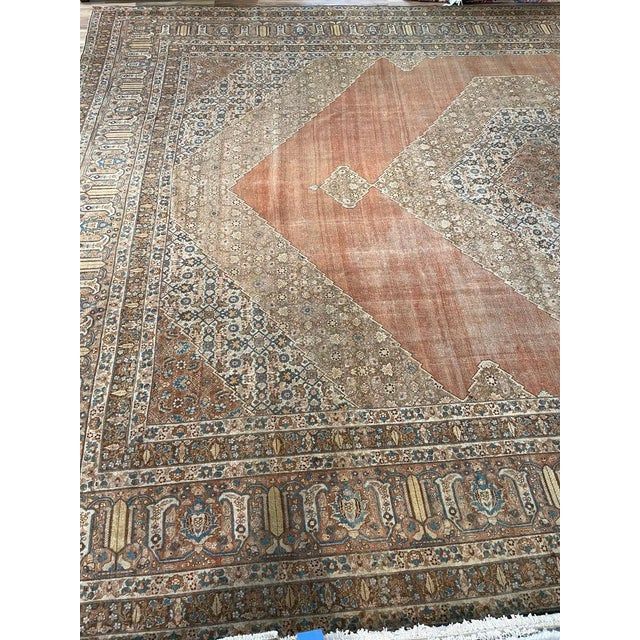 Blue Palatial Antique Persian Hajijalili Tabriz Soft Aged Hues of Rust Rug 12 x 17 For Sale - Image 8 of 15