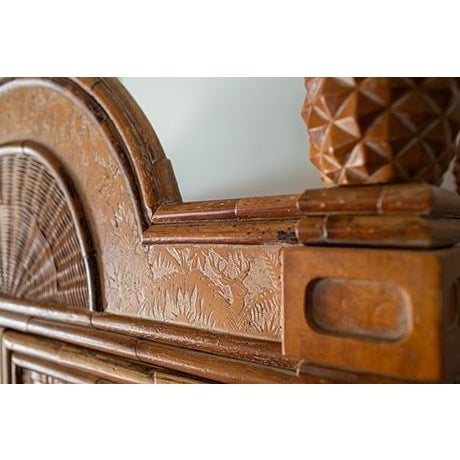 1970's Rattan Etched Wood Safari Armoire Wardrobe Storage Cabinet For Sale In Minneapolis - Image 6 of 14