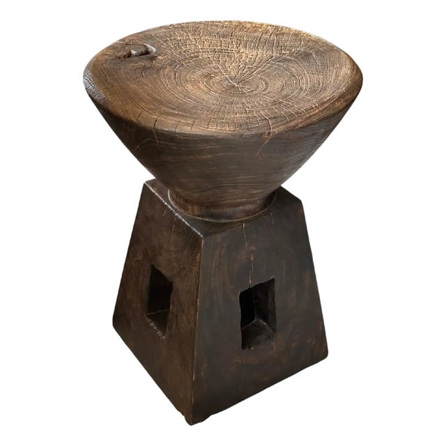 Sculptural Side Table, Mango Wood, Modern Organic, Espresso Finish For Sale