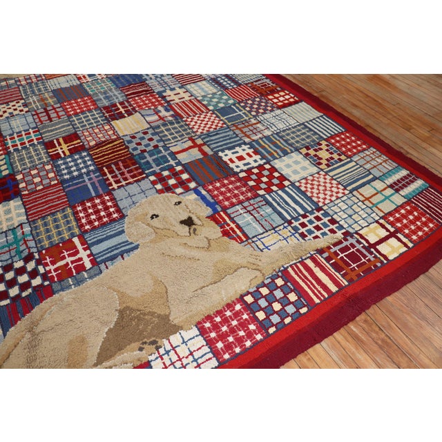 Rare Room Size Large Dog American Hooked Rug For Sale - Image 16 of 18