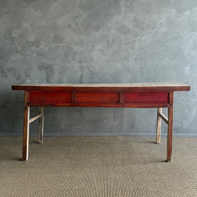 Vintage Elm Wood Drawer Console From Reclaimed Wood 78" For Sale In Los Angeles - Image 6 of 15
